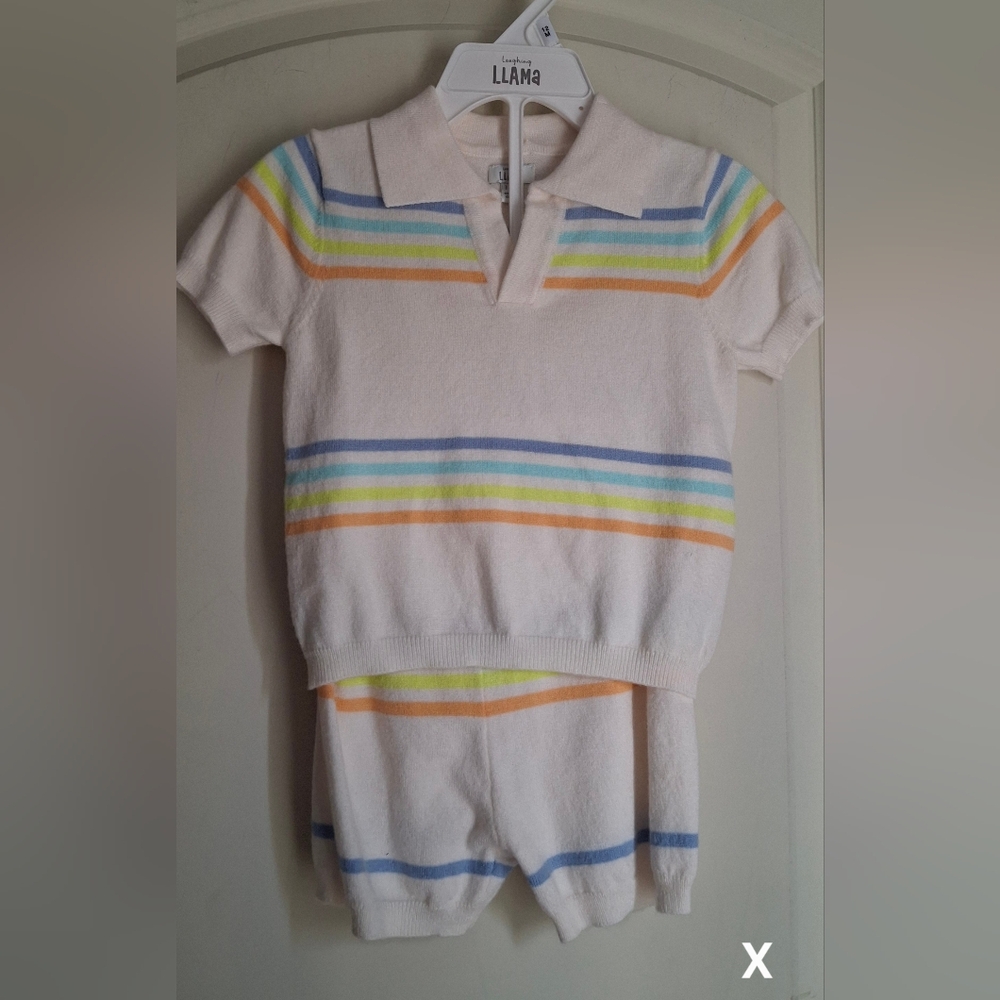 Llama Striped Short Set Babys Sz 12m Travel Old money Tropical 80's Vibes